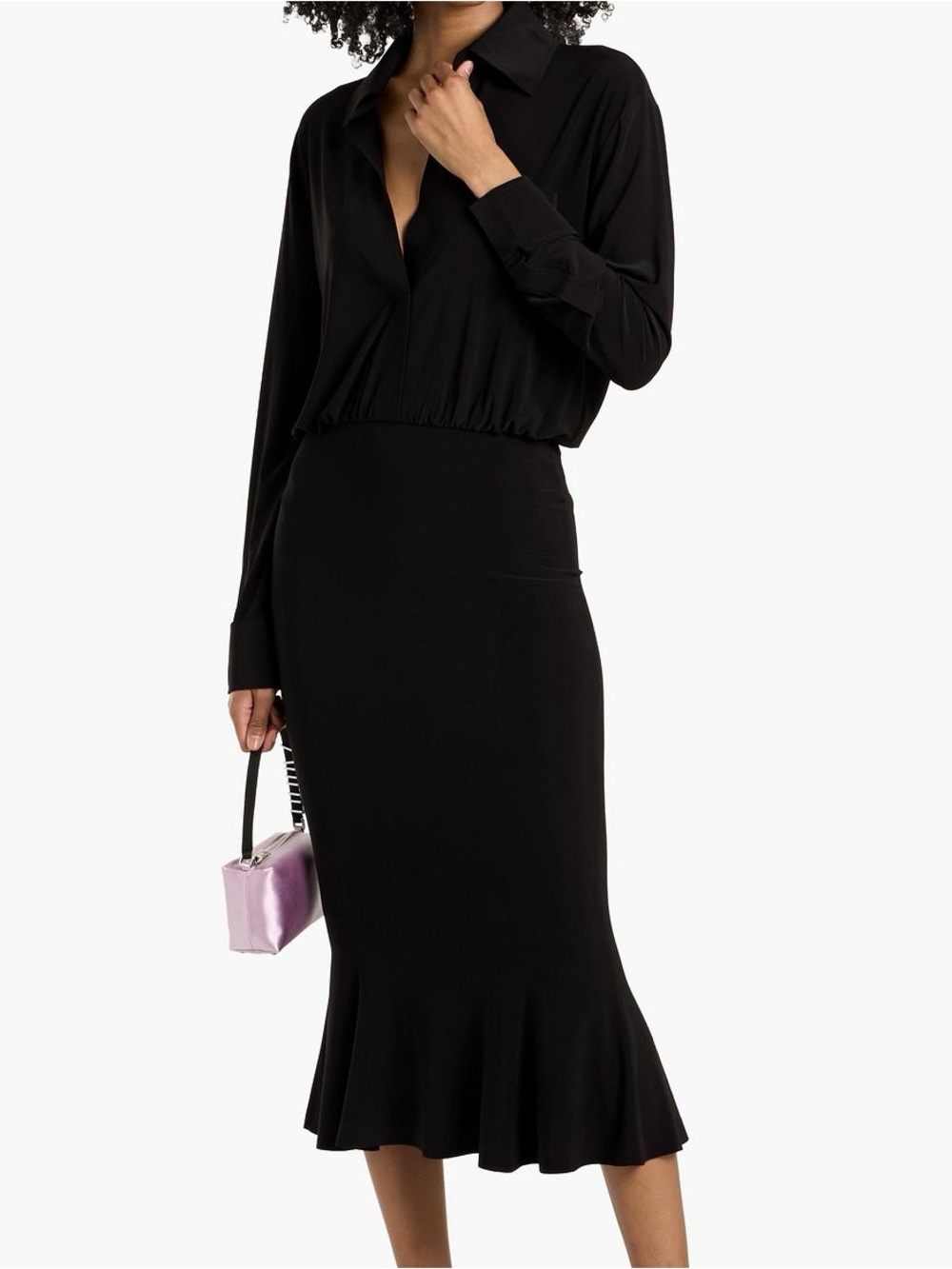 Norma Kamali Black Stretch-Jersey Midi Shirt Dress